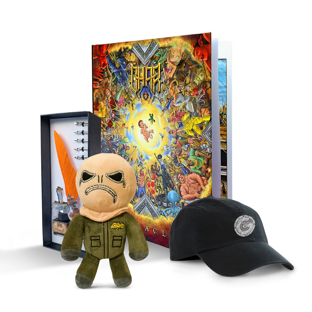 Pack Phœnix MIRACLE Le Pack Phœnix : le livre album MIRACLE, la peluche Chamo, la casquette, le tee-shirt et le coffret plume